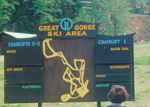 ski trail map sign at base lodge