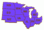 Clickable skiers Map of the Midwest