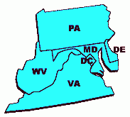 Clickable skiers Map of the Mid-Atlantic States