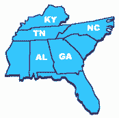 Clickable skiers Map of the Southeast